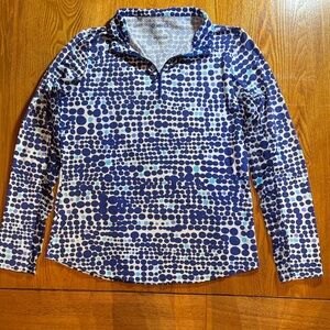 IBKUL Blue and White Polka Dot Long Sleeve Top Size Small